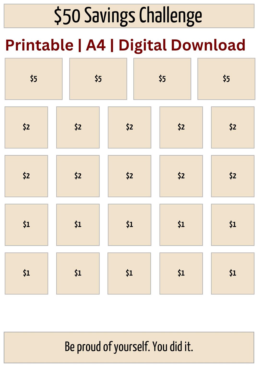 50 Savings Challenge Printable | Money Saving Tracker PDF | Budget ...