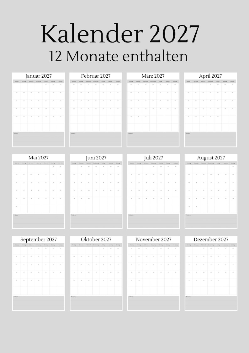 Kalender 2027 Zum Ausdrucken | Printable Calendar 2027 ...