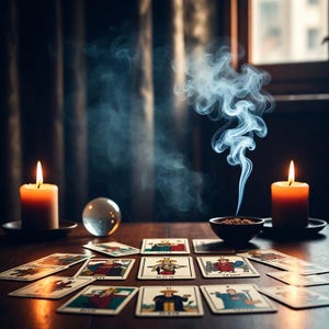 Amethyst crystals and a mystic tarot deck for an extra detailed same hour spiritual reading.