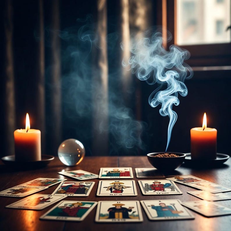 Amethyst crystals and a mystic tarot deck for an extra detailed same hour spiritual reading.