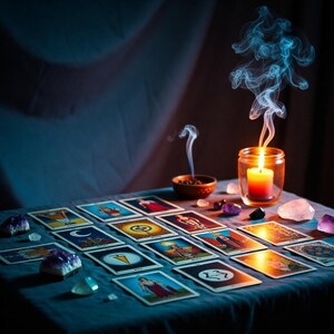 Close up of beautiful tarot cards ready for an in-depth same day psychic reading.