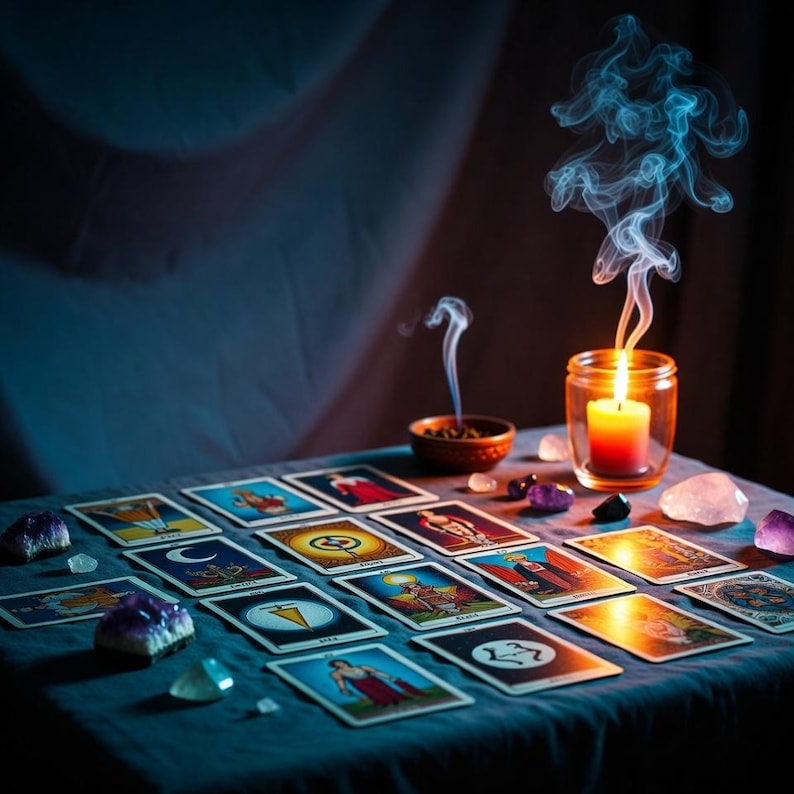 Close up of beautiful tarot cards ready for an in-depth same day psychic reading.