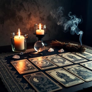 Fast delivery tarot reading showing multiple cards for an in-depth life analysis.