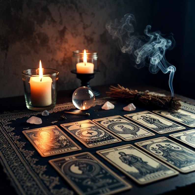 Fast delivery tarot reading showing multiple cards for an in-depth life analysis.