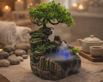 Indoor Tabletop Waterfall Fountain with LED Lights, Zen Relaxation Decor