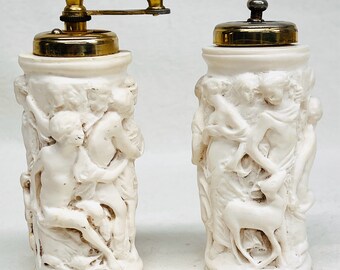 Gorgeous VTG Carved Bone Grecian Figures in Relief Salt and Pepper Shaker set