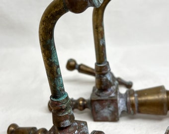 Antique Solid brass wall faucets spigots pair