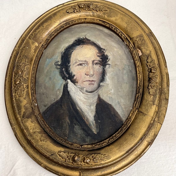 19thC Portrait of a Gentleman Oil Painting in original giltwood frame