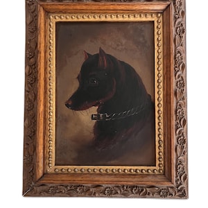 19thC oil painting of terrier dog