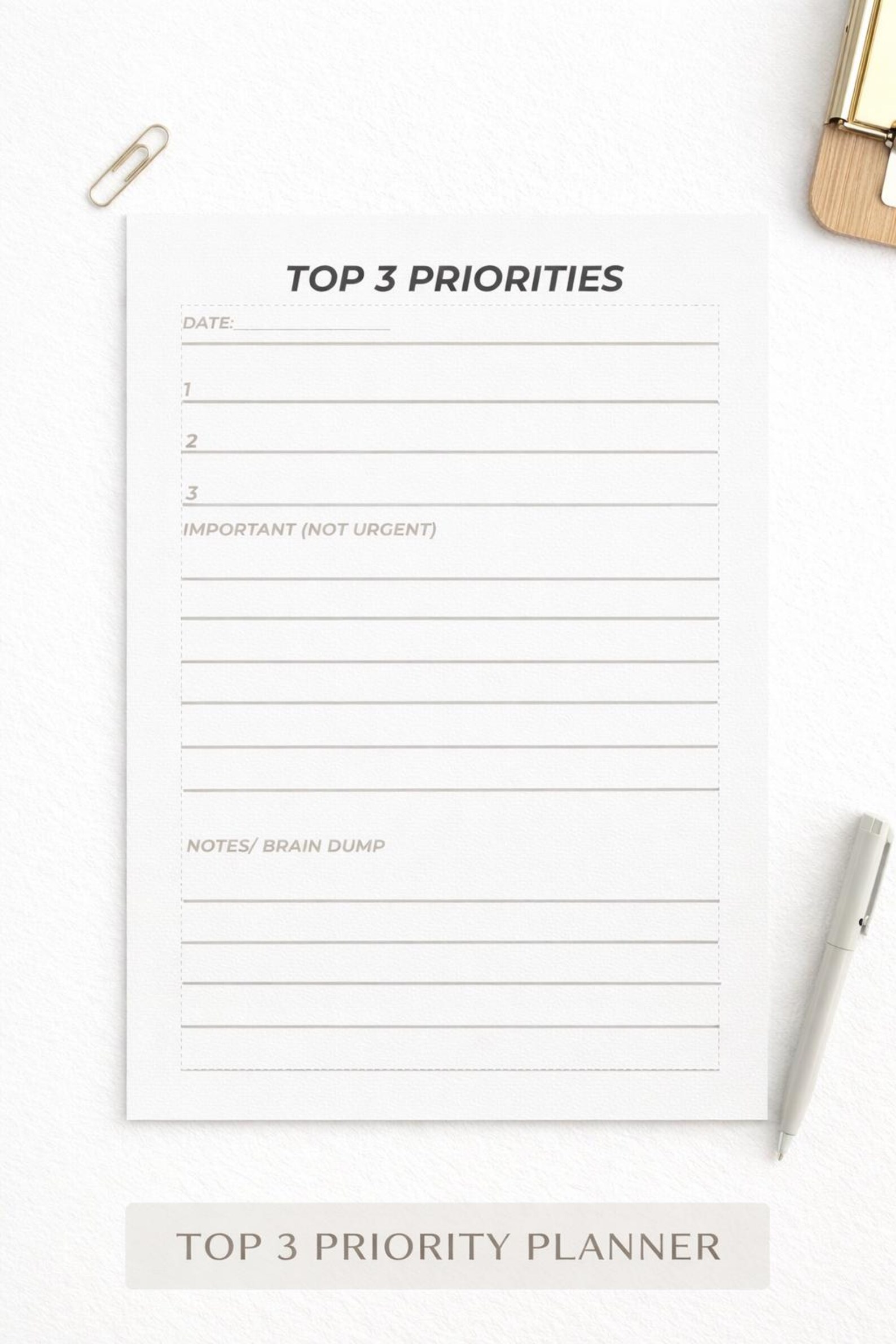 Top 3 Priority Planner Printable | Minimal Daily Productivity Sheet ...