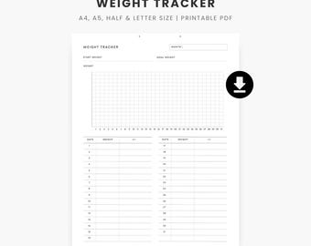 Monthly Weight Tracker, Fitness Log, Minimal Design (Digital Download)