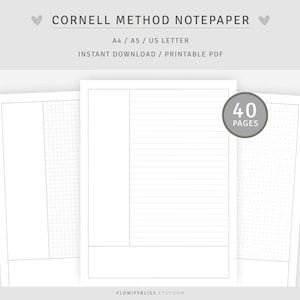 Cornell Method Template | Study Notes  | Note Taking Pages Dotted Grid, Graph | Instant Download