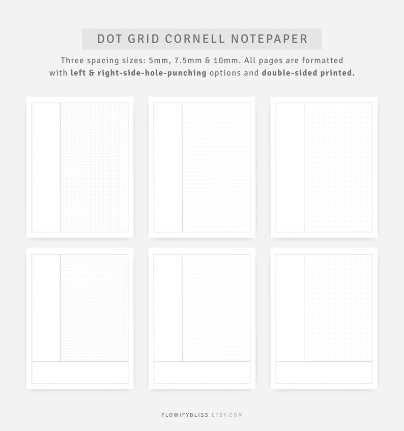 Cornell Method Template | Study Notes | Note Taking Pages Dotted Grid, Graph | Instant Download image 4