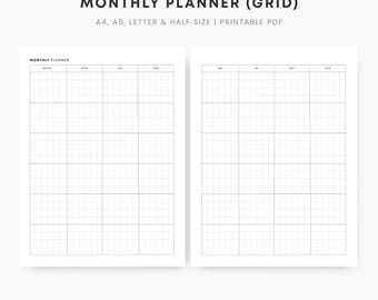 Monthly Planner, Month On Two Pages, Undated Planner, Task List, Digital Download PDF