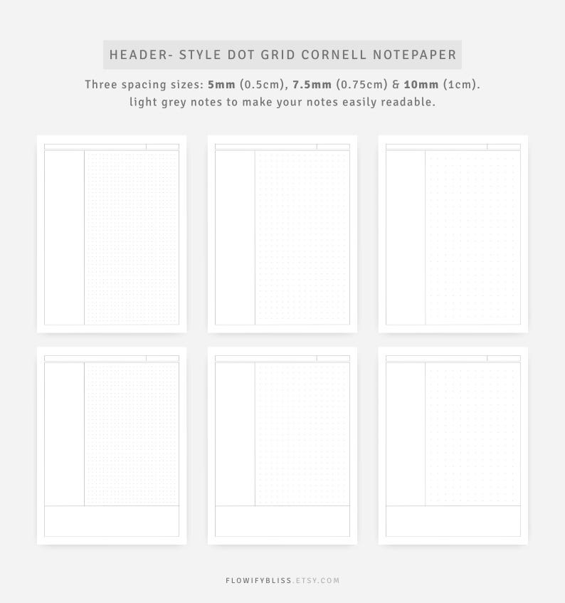 Cornell Method Template | Study Notes | Note Taking Pages Dotted Grid, Graph | Instant Download image 7