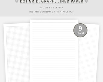 Printable Dot Grid, Graph, Lined Paper Templates (A4/A5/Letter) (Instant Download)
