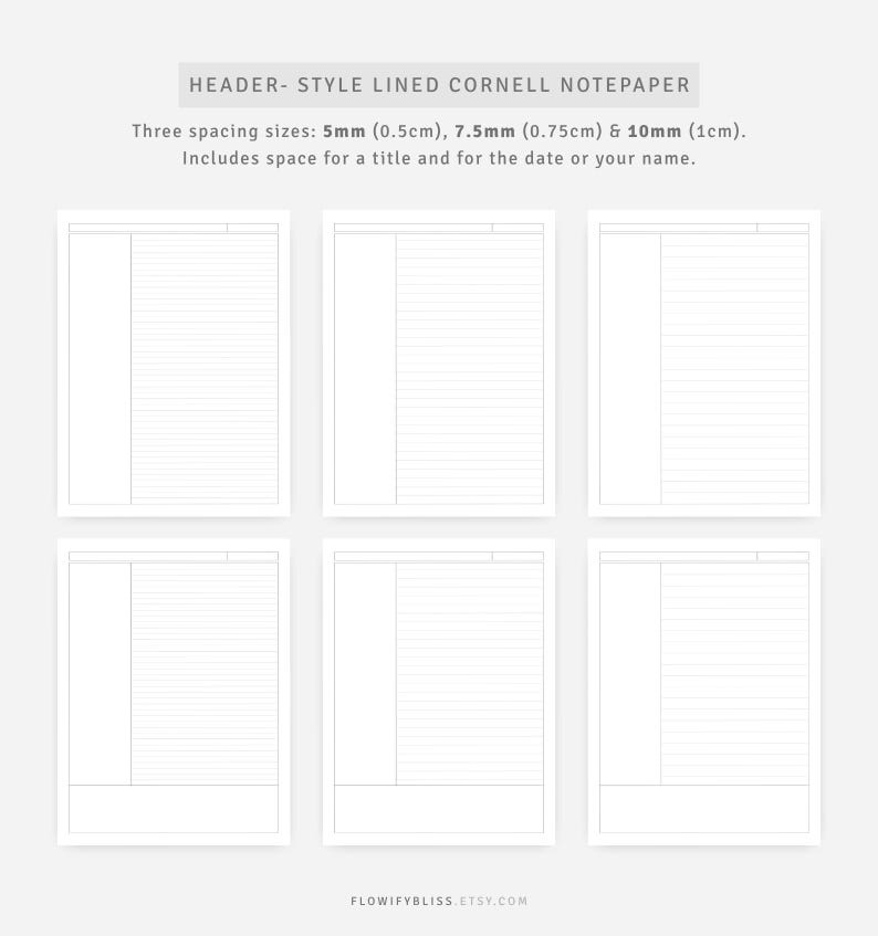 Cornell Method Template | Study Notes | Note Taking Pages Dotted Grid, Graph | Instant Download image 5