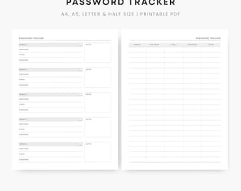 Password Tracker Printable | Minimal Log Keeper (Instant Download PDF)