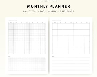 Monthly Planner Printable  | Undated Monthly Planner PDF | Monthly Template | Digital Download PDF