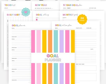 Goal Planner Printable,Daily,Weekly,Monthly,Yearly,Quarterly,Long term,Progress tracker,A4/Letter