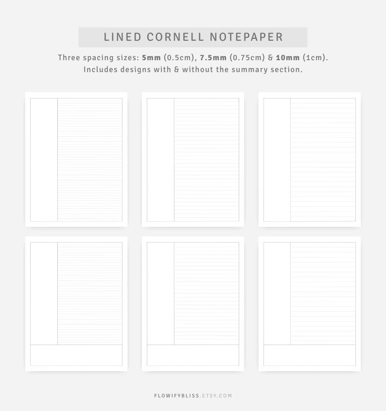 Cornell Method Template | Study Notes | Note Taking Pages Dotted Grid, Graph | Instant Download image 2