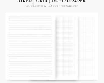 Lined Dot Grid Paper Printable | Note Taking Pages Template Bullet Journal | Instant Download PDF