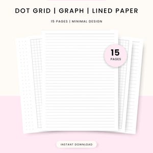 Printable Note Taking Pages, Lined, Graph & Dot Grid Paper Pages Bundle, A4/A5/Letter/Half Letter, Instant Download PDF