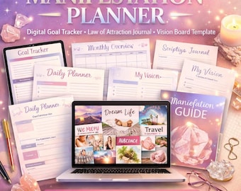 Manifestation Planner, Law of Attraction Journal, Vision Board Canva Template (Digital Download