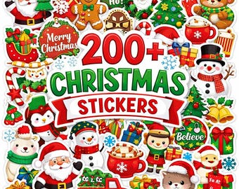 200+ Christmas Stickers, Festive Holiday Clipart (Digital Download)
