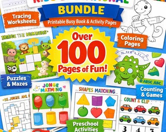 Preschool Activity Book Bundle, Tracing, Puzzles, Coloring (Digital Download)