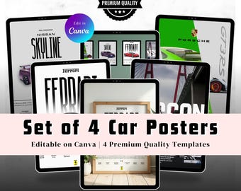 JDM Supercar Art Prints | Editable Car Posters, Set of 4 (Digital Download)