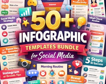 50+ Infographic Templates Bundle for Social media | Viral Engagement & Lead Magnet Kit