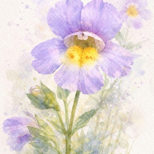 Botanical Wall Art Print: Vintage Purple Mimulus Cottagecore Floral (Set of 13)