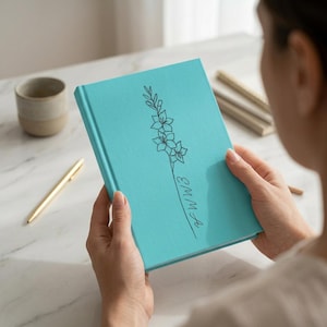 Personalized Wildflower Notebook, Custom Name Journal, Engraved Style Botanical Diary, Custom Stationery Gift