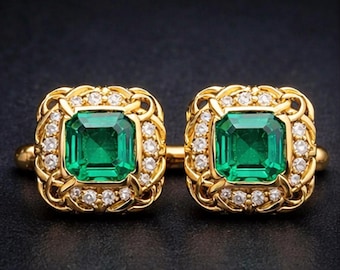 Vintage Cufflinks for Men • Emerald Style Cufflinks • Classic Wedding Cufflinks • Groom Formal Shirt Cufflinks • Anniversary Gift for Him