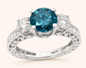Blue Diamond Ring • Fancy Blue Diamond Ring • Women's Engagement Ring • Wedding Ring • Anniversary Gift for Her