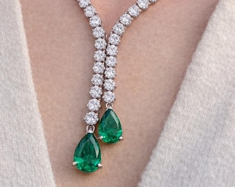 Y Drop Necklace • Elegant Lariat Necklace • Green Drop Necklace • Statement Evening Necklace • Luxury Gift Necklace For Her