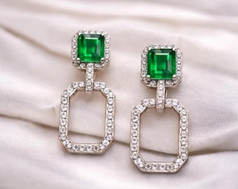 Emerald Cut Drop Earrings • Geometric Dangle Earrings • Statement Bridal Earrings • Elegant Wedding Earrings • Anniversary Gift For Her