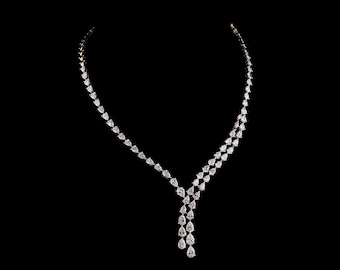 Diamond Double Row Lariat Necklace • Y-Shape Diamond Necklace • Layered Diamond Jewelry • Elegant Gift for Her • Anniversary Necklace