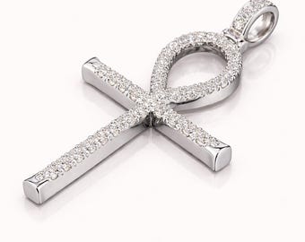 Moissanite Ankh Cross Pendant • Ankh Necklace • Spiritual Symbol Jewelry • Egyptian Cross Necklace • Meaningful Gift for Her or Him