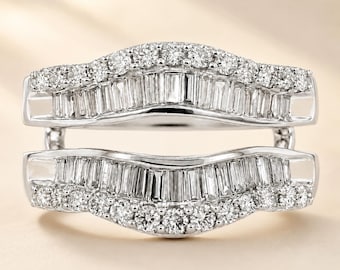 Diamond Double Enhancer Ring • Wrap Diamond Ring Guard • Wedding Ring Enhancer • Anniversary Band • Bridal Gift for Her
