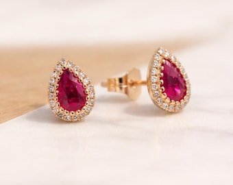 Ruby Earrings • Ruby Stud Earrings • Classic Gemstone Jewelry • Anniversary Gift for Her • Wedding Earrings