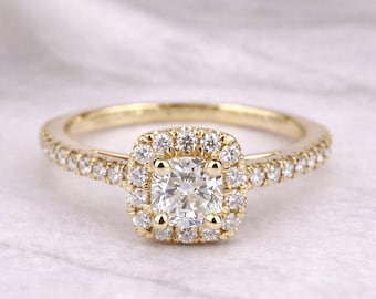 Diamond Halo Ring • Halo Diamond Engagement Ring • Bridal Wedding Ring • Anniversary Gift for Her • Promise Ring