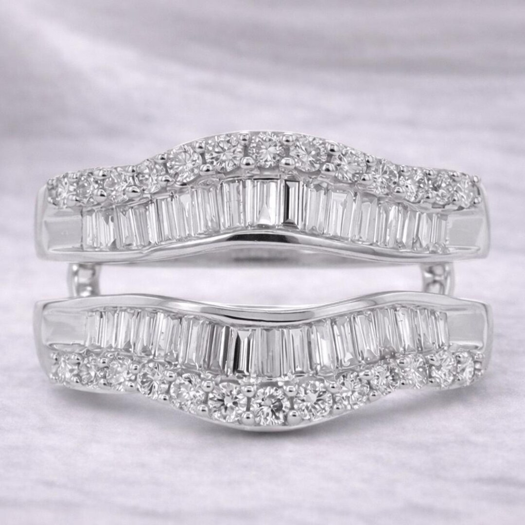 Diamond Double Enhancer Ring • Wrap Diamond Ring Guard • Wedding Ring ...