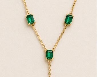 Emerald Cut Drop Necklace • Minimalist Station Chain Necklace • Dainty Layered Y Necklace • Elegant Everyday Jewelry • Gift For Her