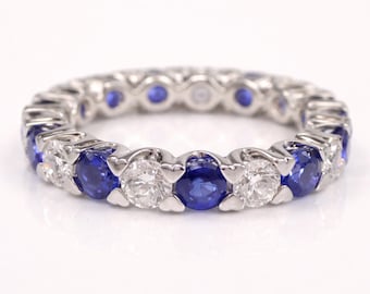 Anello dell'eternità con zaffiro blu • Anello dell'eternità completo con zaffiro • Anello nuziale • Gioielli con pietra portafortuna di settembre • Regalo di anniversario per lei