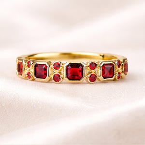 Eternity Ring • Red Stone Geometric Band • Gold Statement Stackable Ring • Minimalist Everyday Band • Anniversary Ring • Gift For Her