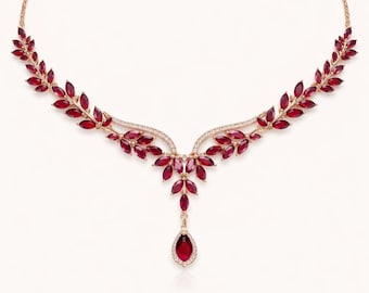 Ruby Collar Necklace • Statement Choker Necklace • Elegant Gemstone Jewelry • Bridal Wedding Necklace • Anniversary Gift • Luxury Gift