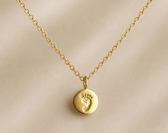 Footprint Pendant Necklace • Minimalist Foot Charm • Dainty Round Disc Necklace • Everyday Jewelry • Keepsake Gift For Her • Mom Gift
