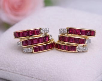 Red Baguette Stud Earrings • Vintage Gold Stud Earrings • Art Deco Style Earrings • Elegant Red Earrings • Anniversary Gift Earrings